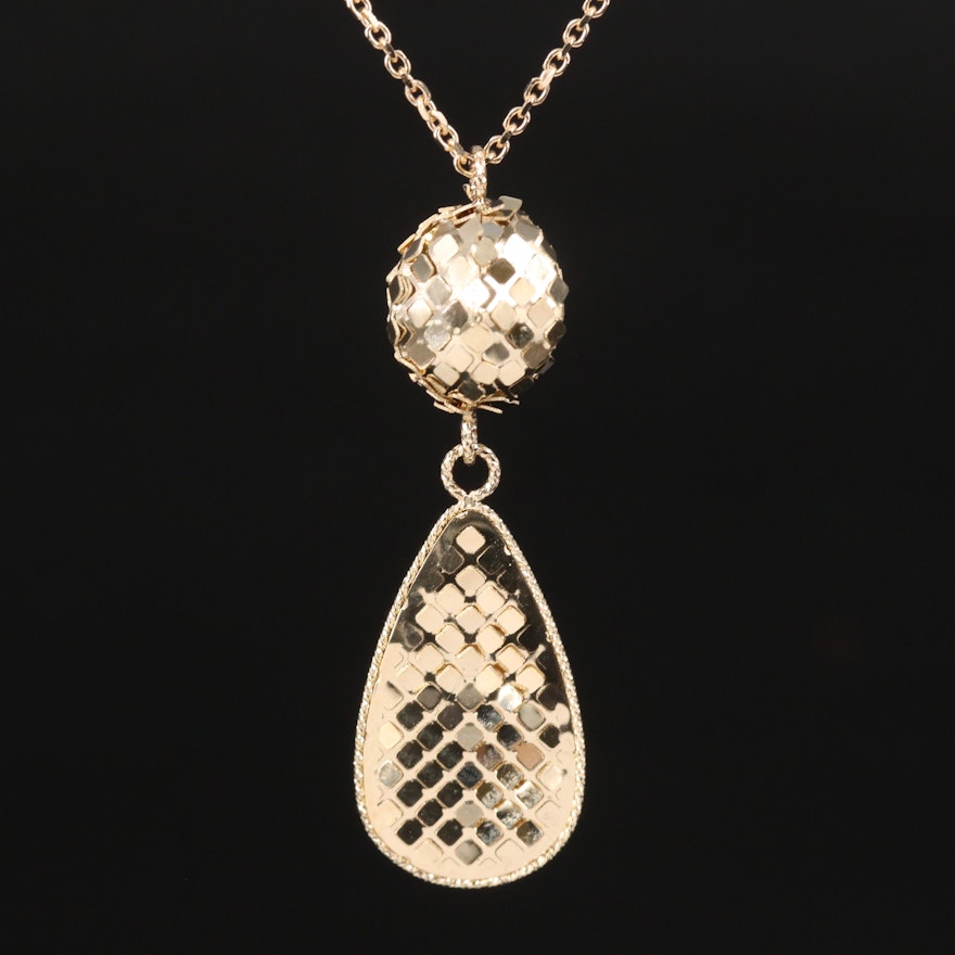 14K Scale-Patterned Drop Pendant Necklace