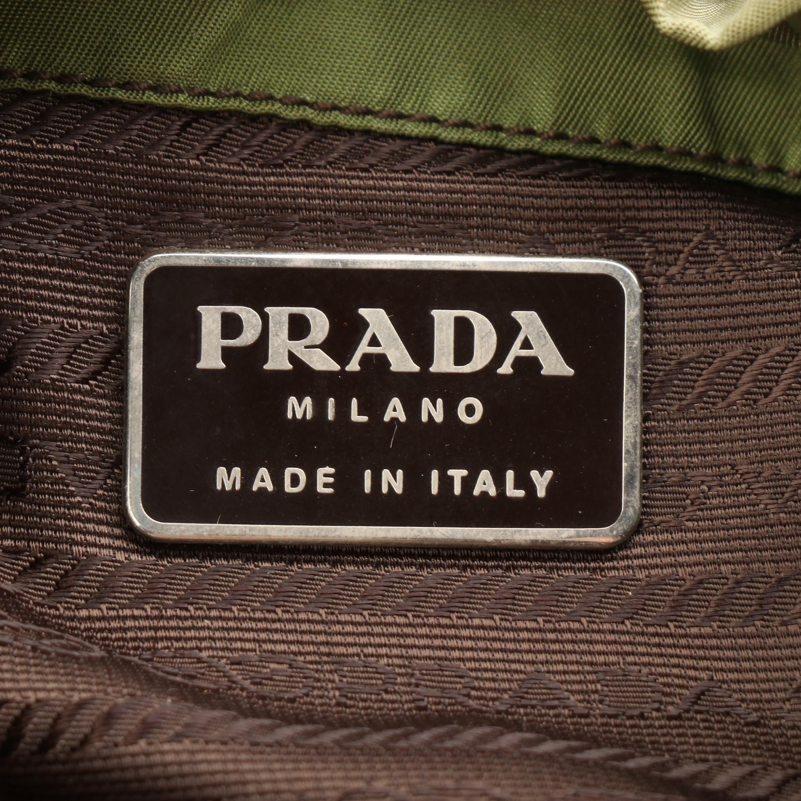 Prada Small Backpack in Green Tessuto Nylon and Brown Leather Trim