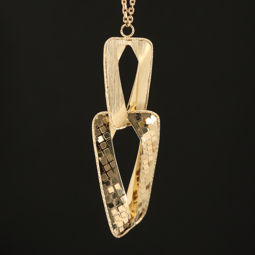 Italian 14K Contemporary Block Accented and Trimmed Pendant Necklace