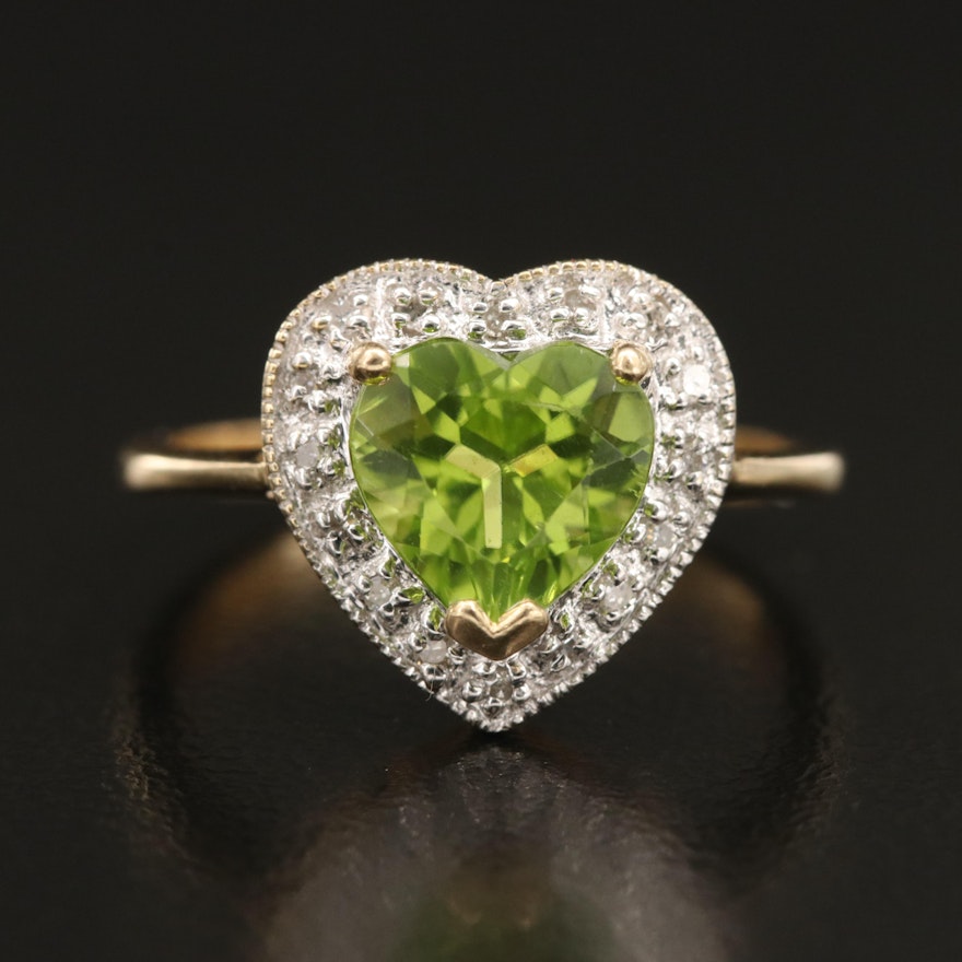 14K Peridot and Diamond Heart Ring