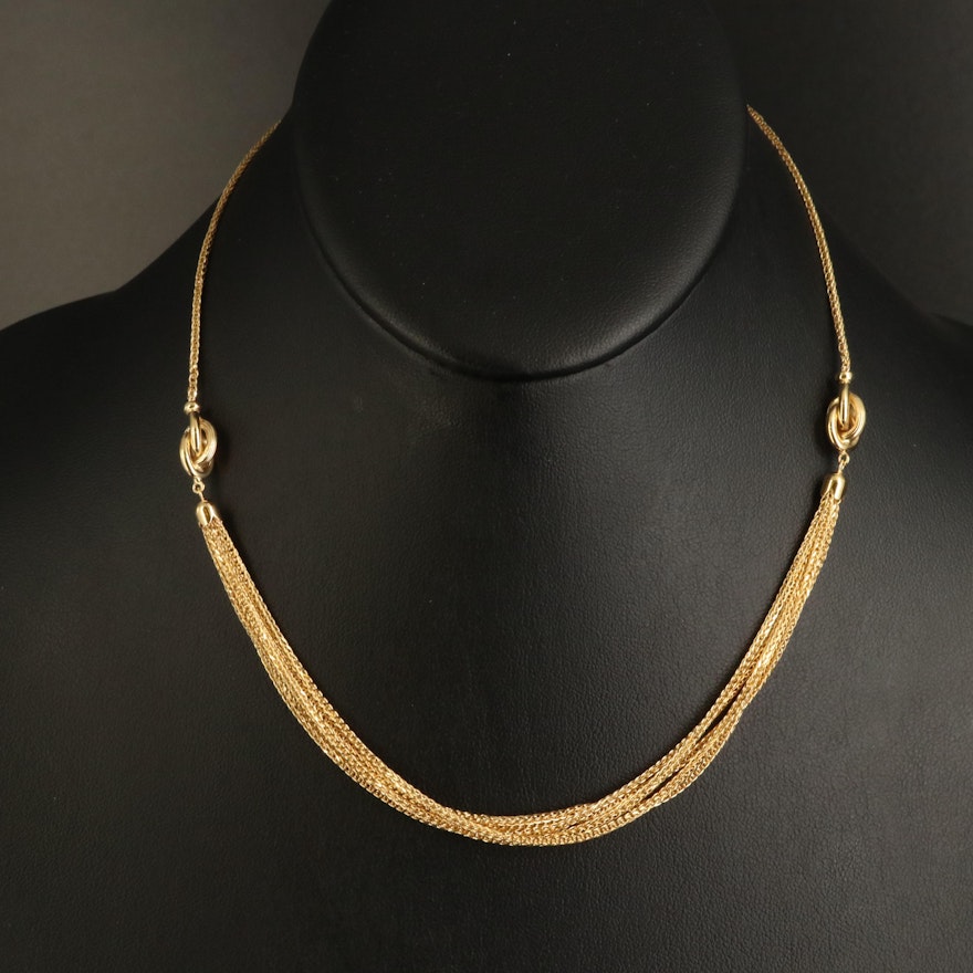 Italian 14K Multi-Strand Wheat Chain Necklace