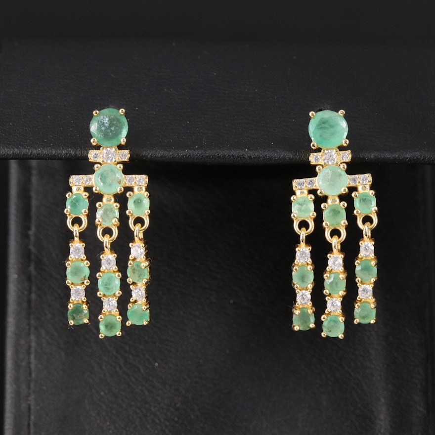 Sterling Emerald and Cubic Zirconia Chandelier Earrings