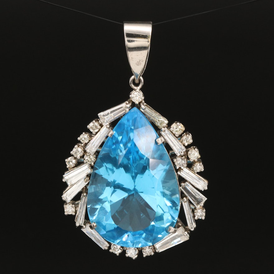 14K 76.64 CT Swiss Blue Topaz and 3.75 CTW Diamond Pendant