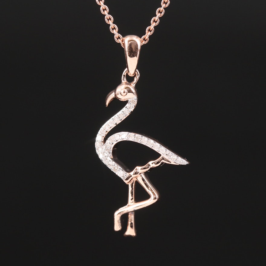 Sterling Diamond Flamingo Pendant Necklace