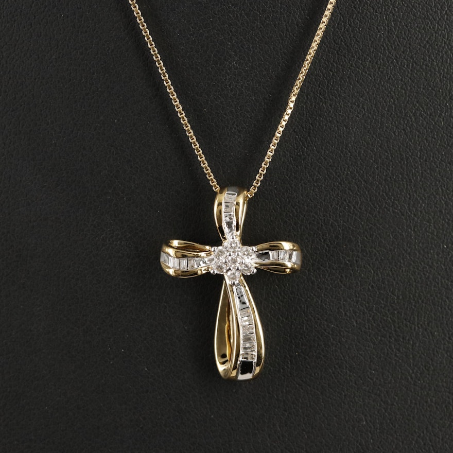 Sterling 0.26 CTW Diamond Cross Pendant Necklace