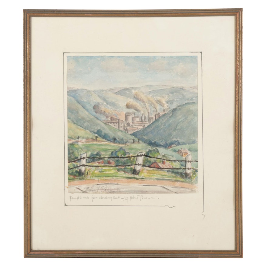 Helen F. Price Watercolor Painting "Franklin Mills From Ebensburg Road," 1945
