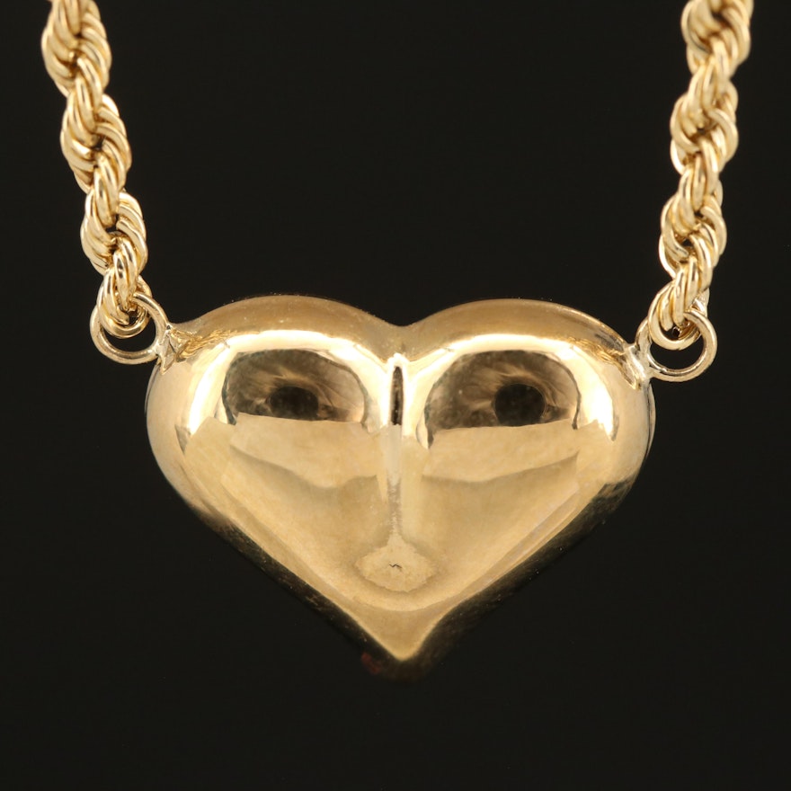 10K Puffed Heart Station Necklace