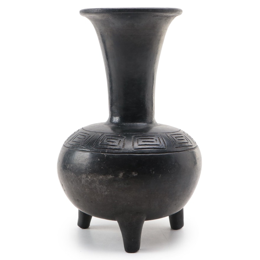 Cast Resin Vase with Carved Greek Key Design