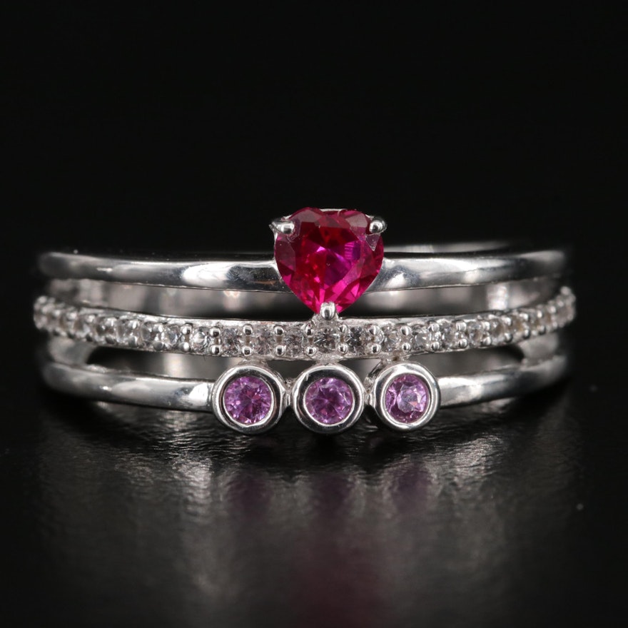 Sterling Ruby and White Sapphire Stack Ring