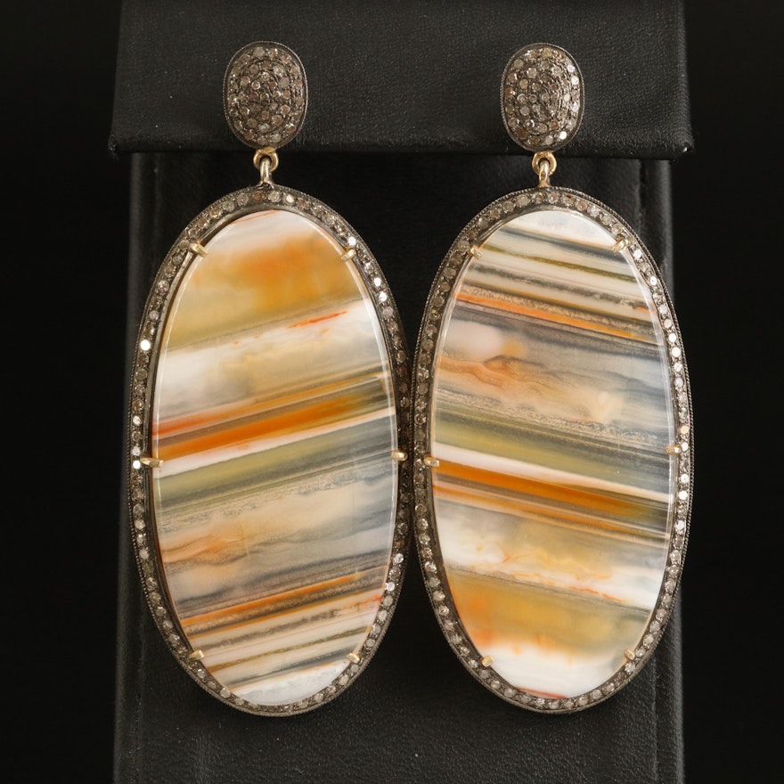 Sterling Agate and 2.00 CTW Diamond Pendant Earrings