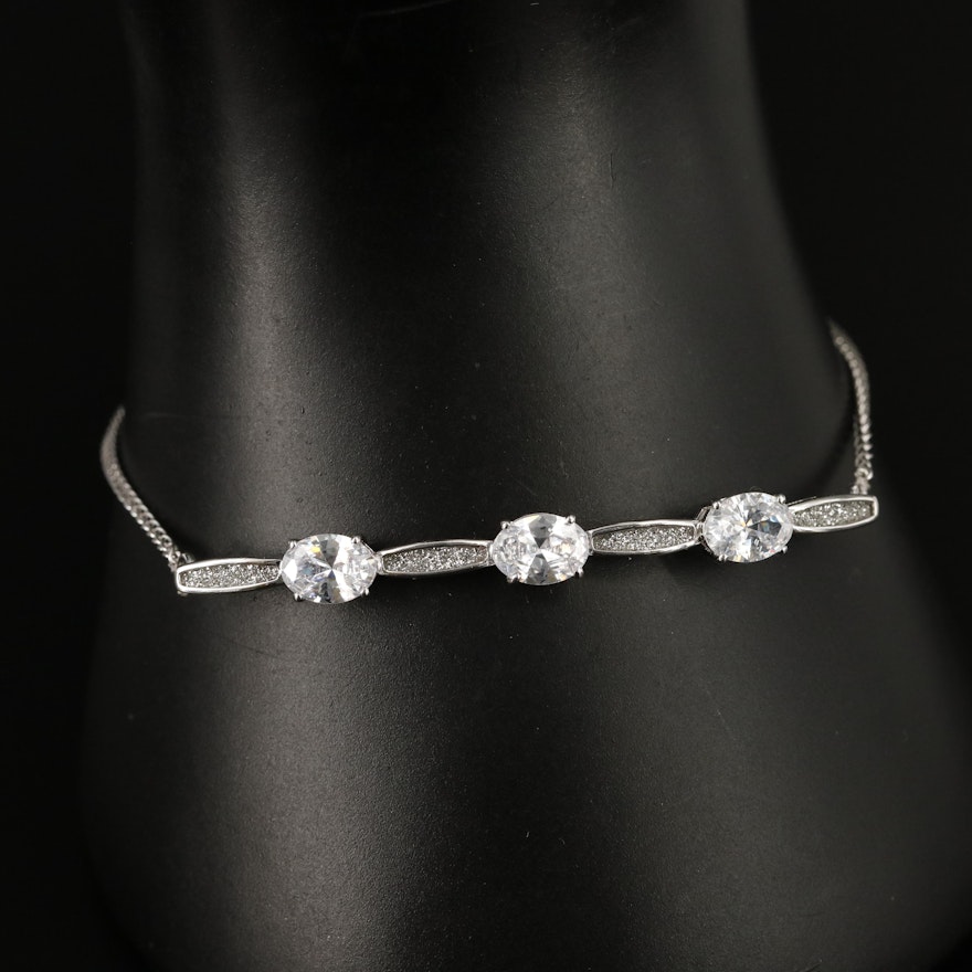 Sterling Cubic Zirconia and Faux Druzy Bolo Bracelet