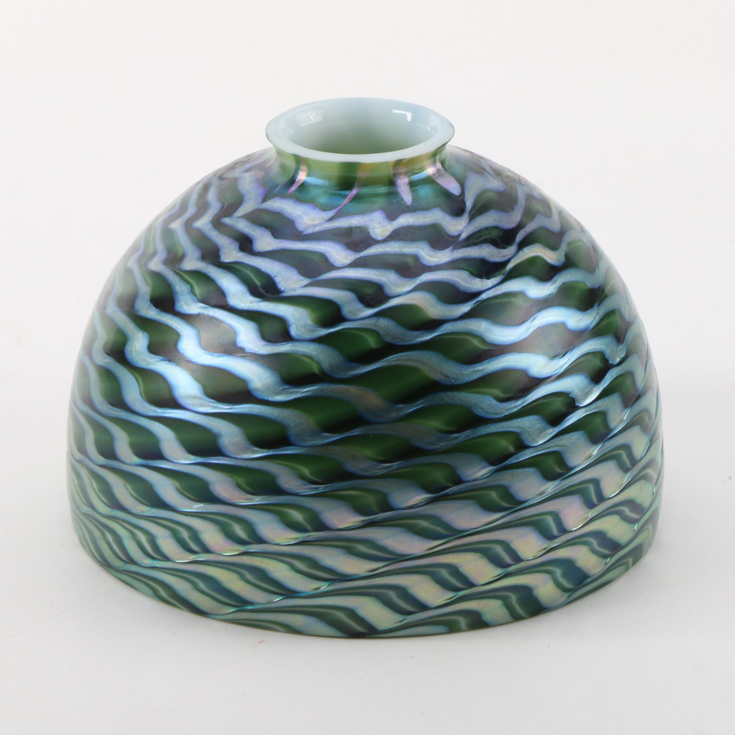 Lundberg Studios Art Nouveau Damascene Style Iridescent Glass Lamp Shades, 2003