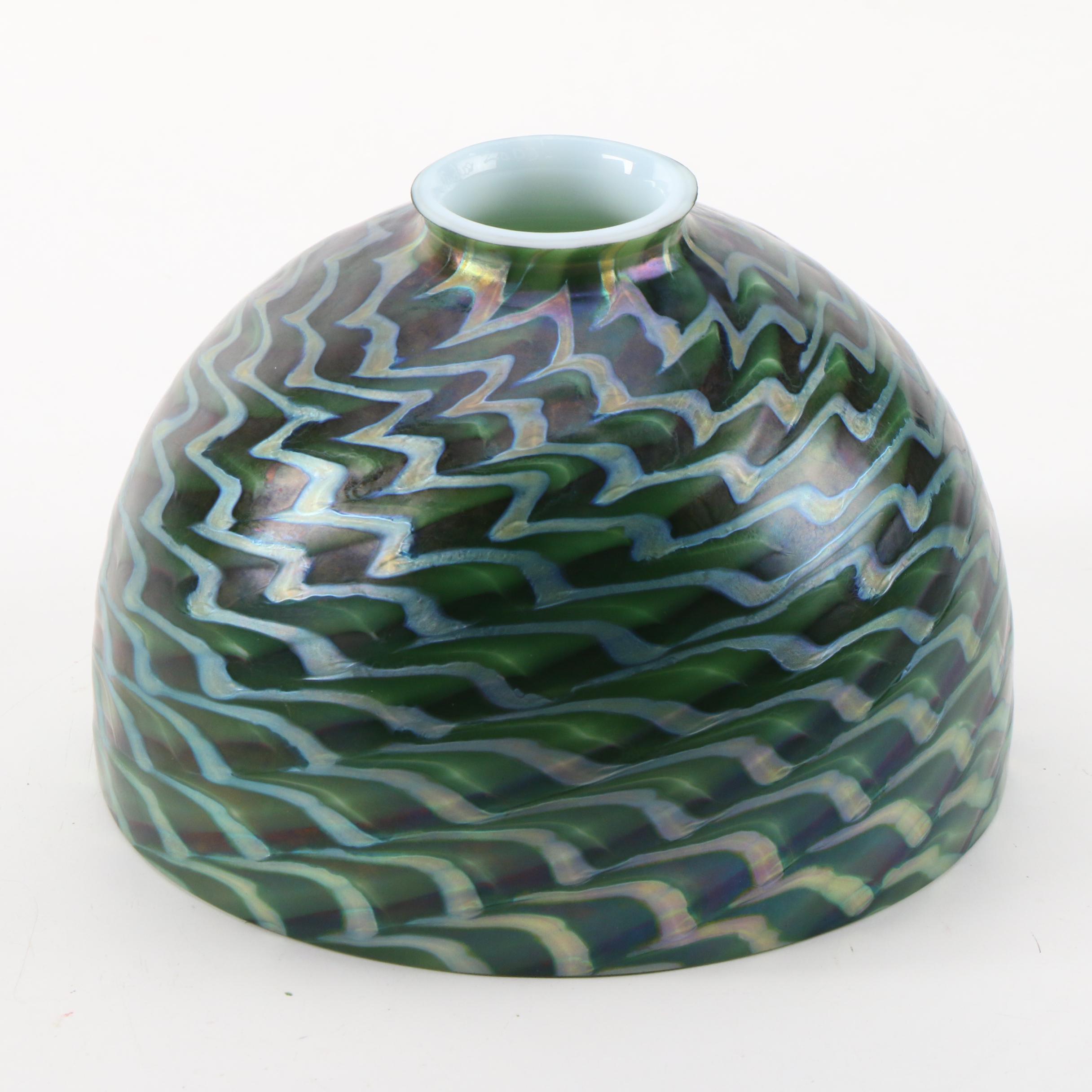 Lundberg Studios Art Nouveau Damascene Style Iridescent Glass Lamp Shades, 2003