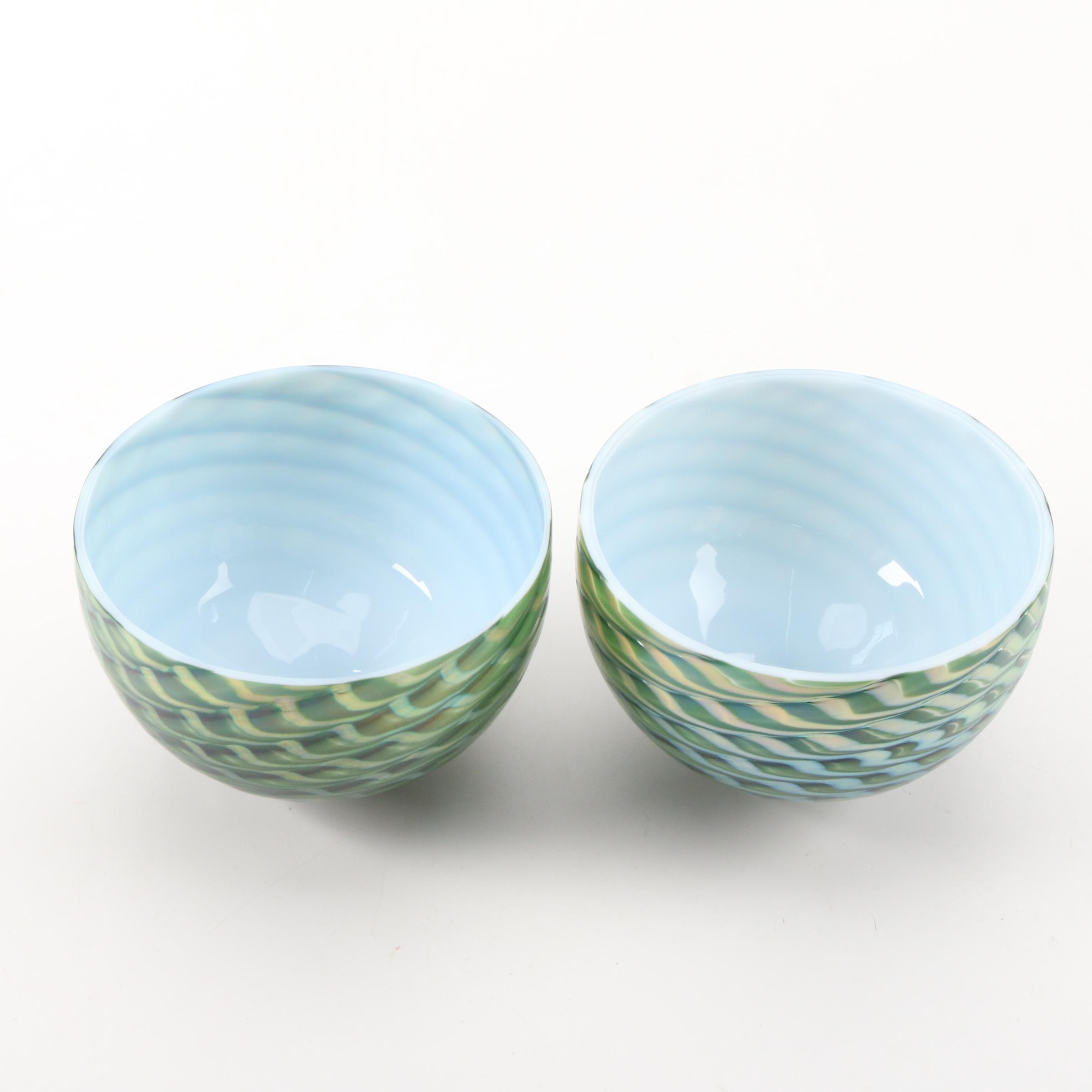 Lundberg Studios Art Nouveau Damascene Style Iridescent Glass Lamp Shades, 2003