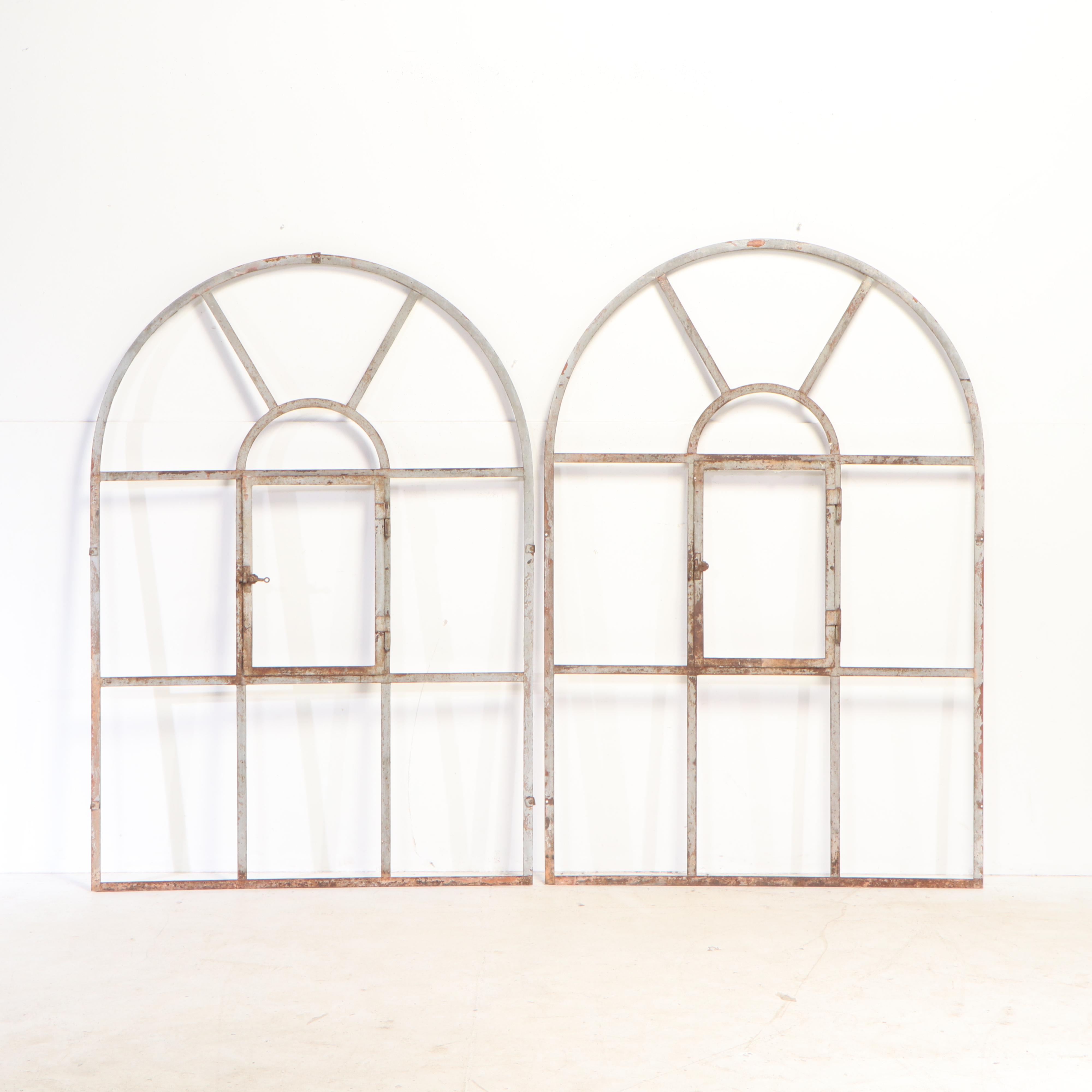 Four Metal Nine-Panel Arched Window Frames, 20th Century