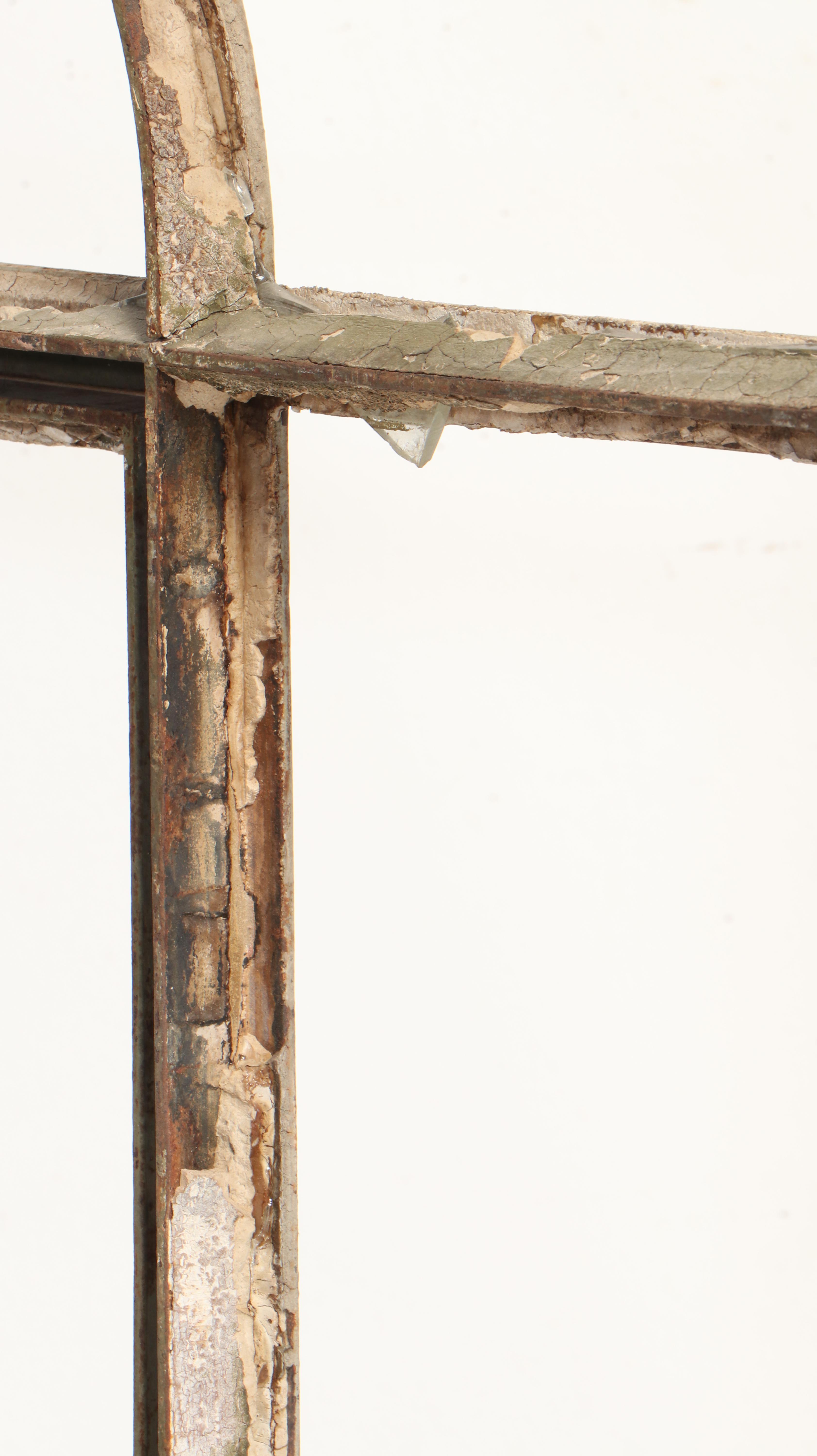 Four Metal Nine-Panel Arched Window Frames, 20th Century