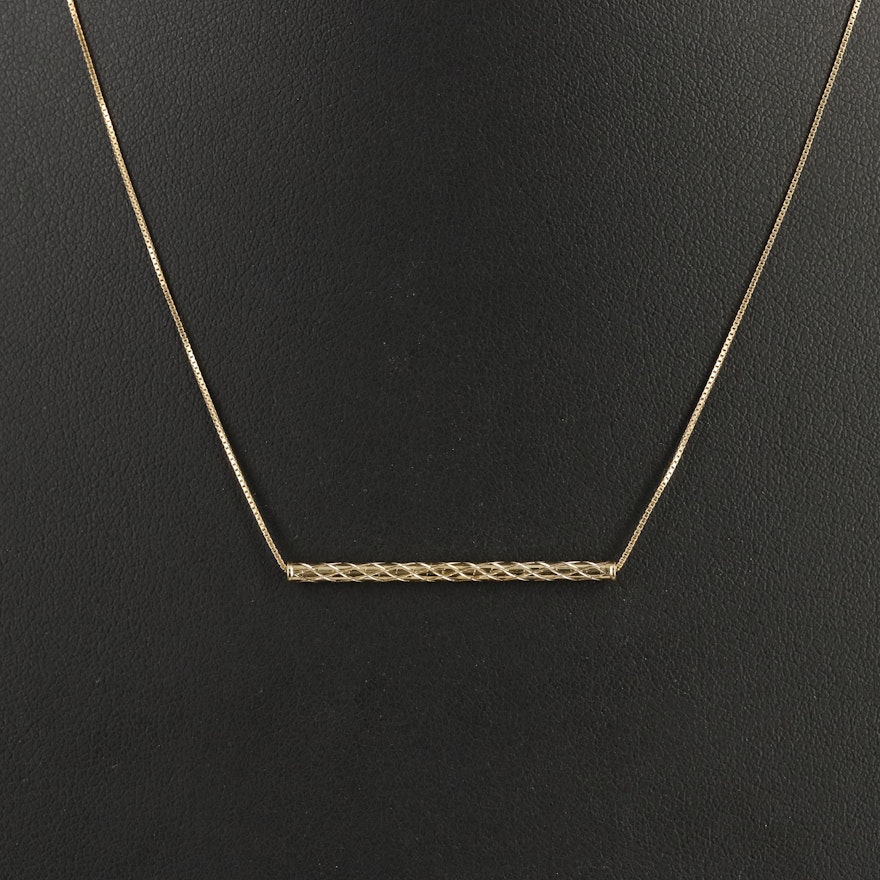 Minimalist 14K Diamond Cut Bar Pendant Necklace