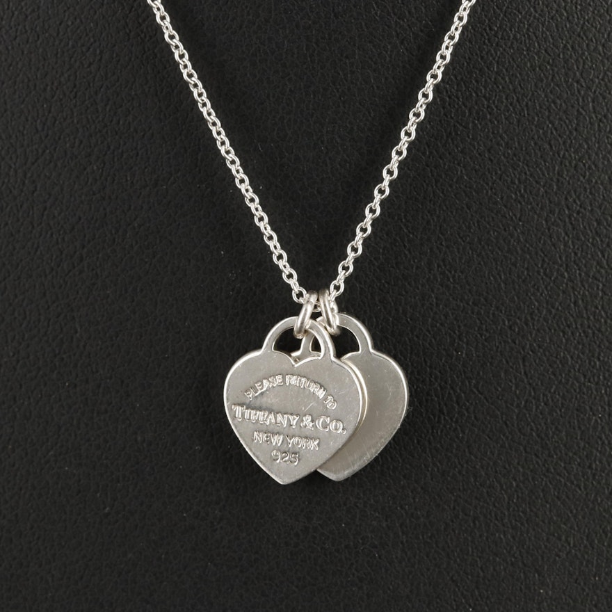 Tiffany & Co. Sterling "Return to Tiffany" Double Heart Tag Pendant Necklace