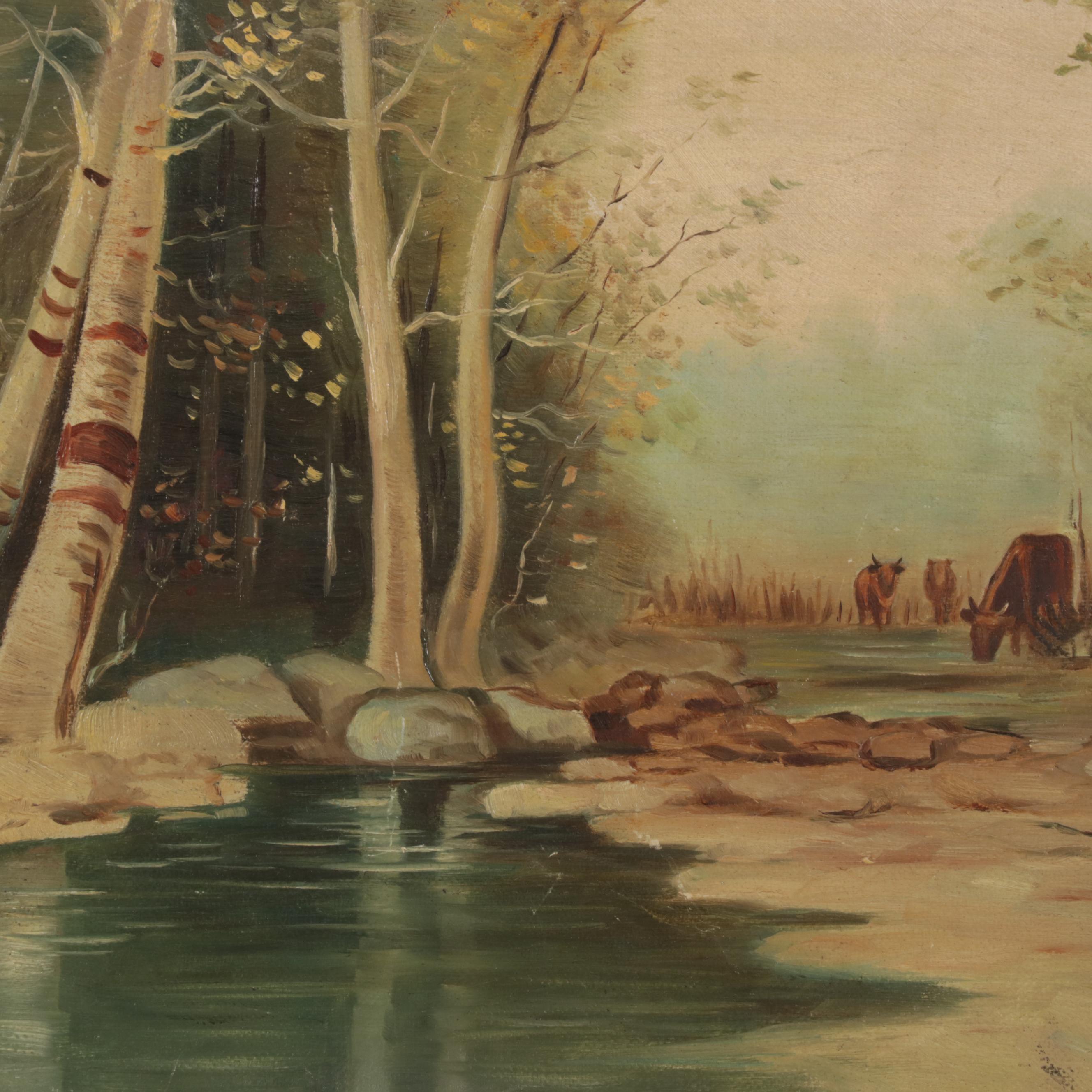 Sybil Rinehart Landscape Oil Painting of Cattle