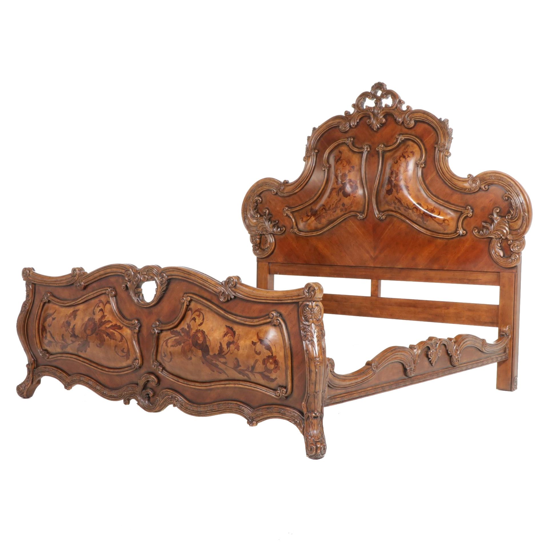 Michael Amini for AICO "Palais Royale" Rococo Style King Size Bed in Cognac