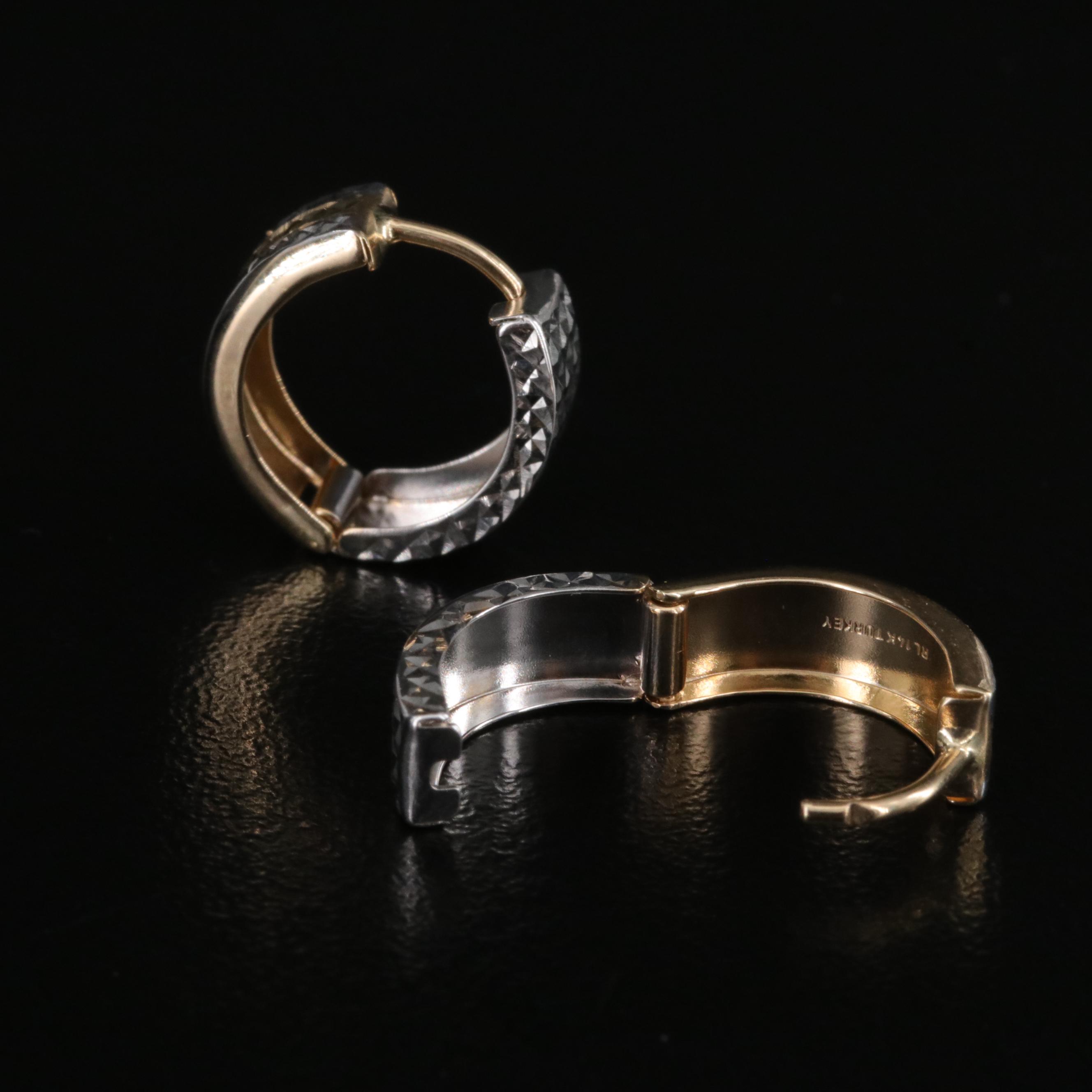 14K Diamond-Cut Huggie Earrings