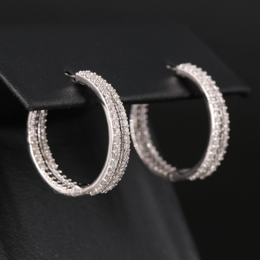 Sterling Silver 1.02 CTW Diamond Hoop Earrings