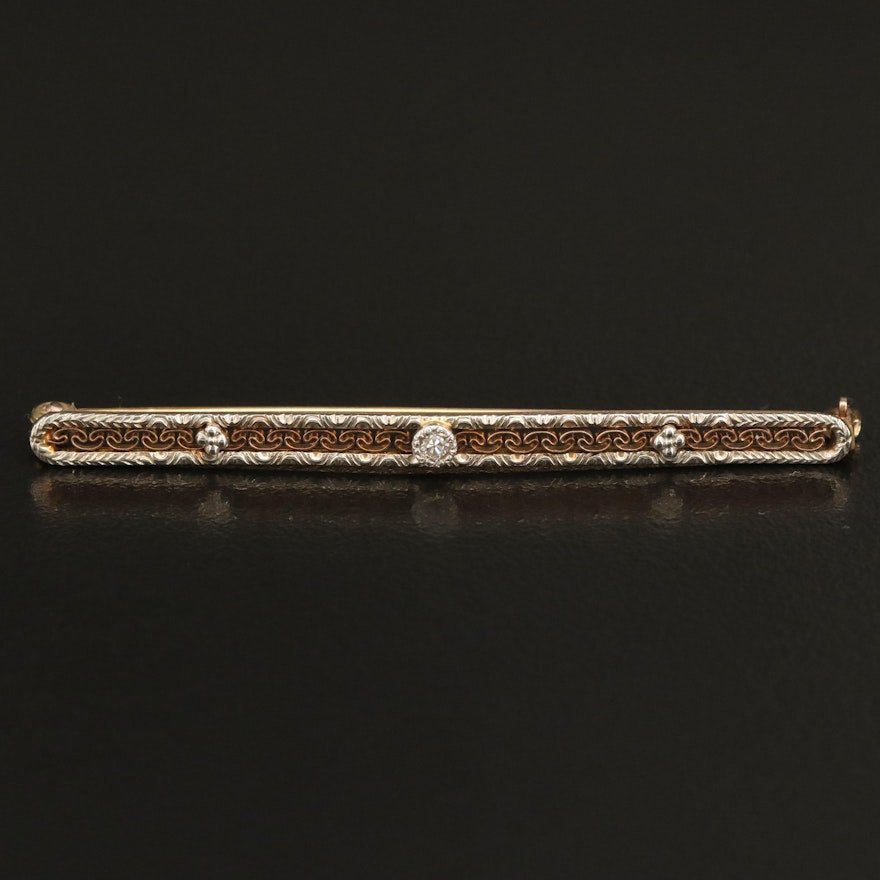 Early 1900s 0.03 CT Diamond Bar Brooch