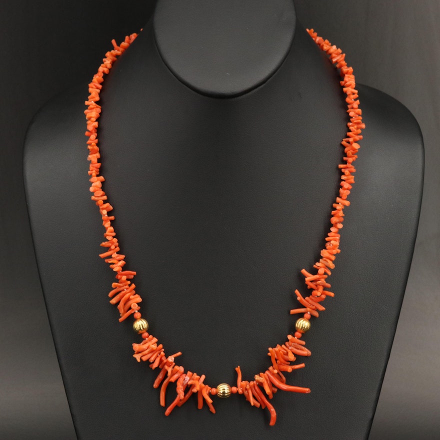 Branch Coral Graduated Necklace with 14K Clasp