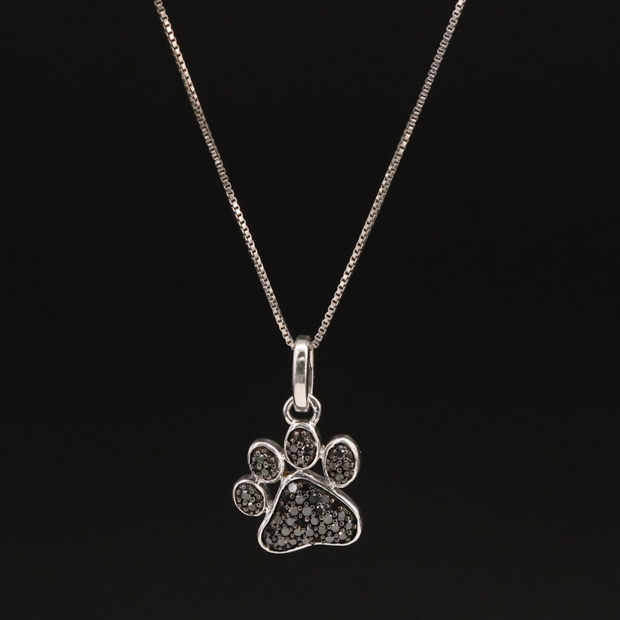 Sterling 0.34 CTW Diamond Pawprint Pendant Necklace