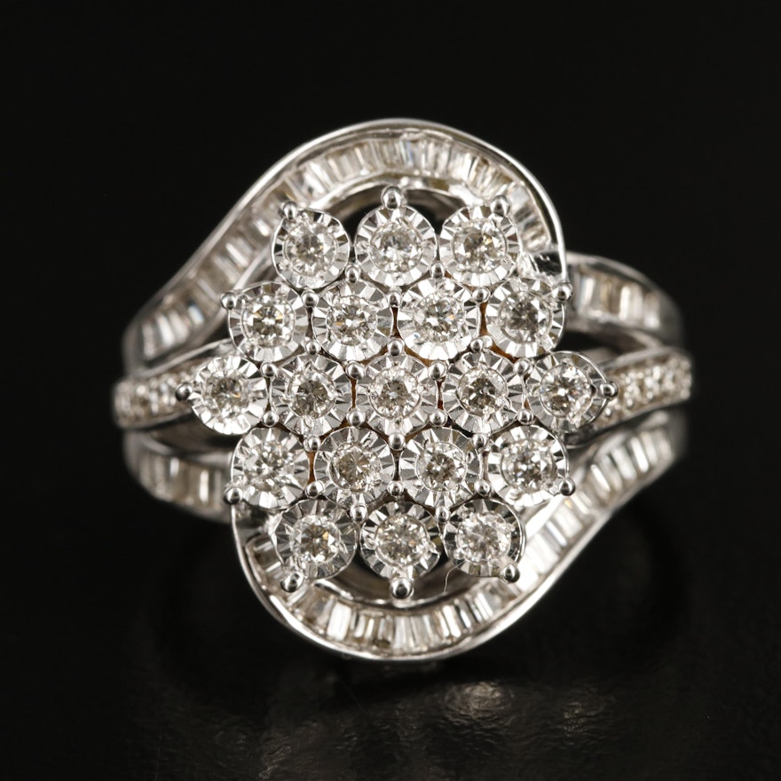 Sterling 1.03 CTW Diamond Cluster Ring