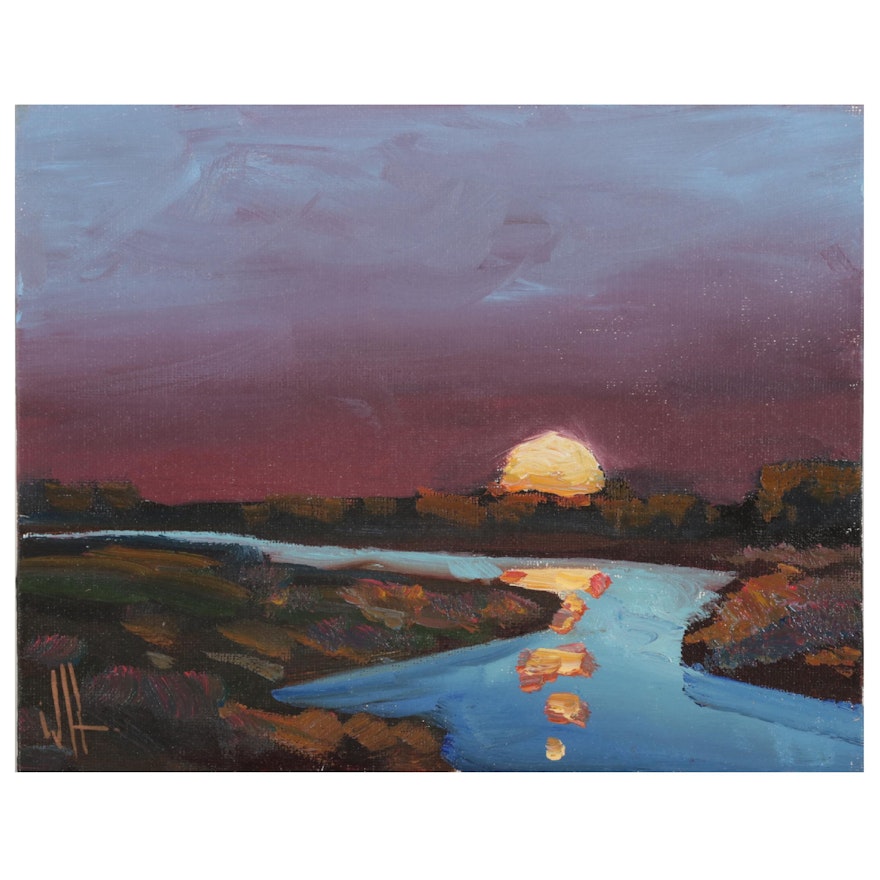 William Hawkins Sunset Landscape Oil Painting, 21st Century