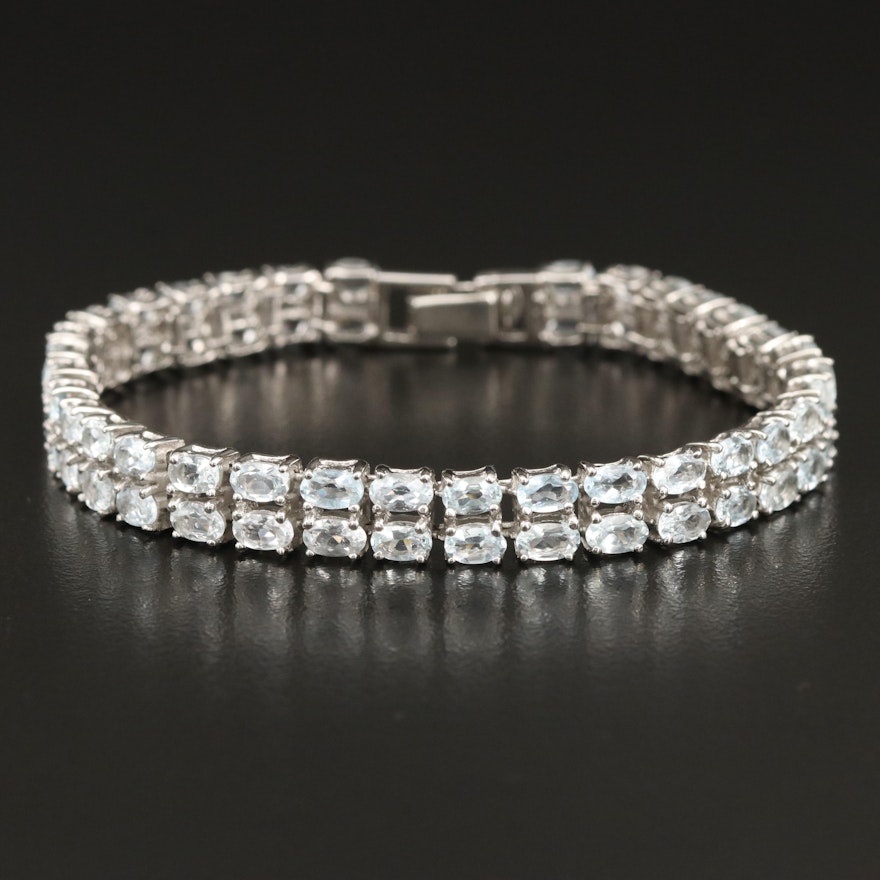 Sterling Aquamarine Double Row Bracelet