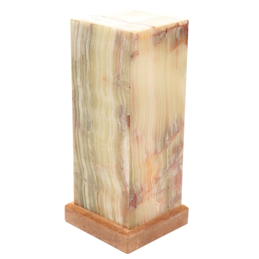 Pakistani Green Banded Calcite Table Lamp on Marble Base