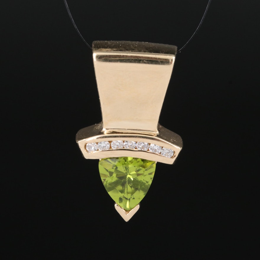 14K Peridot and Diamond Pendant