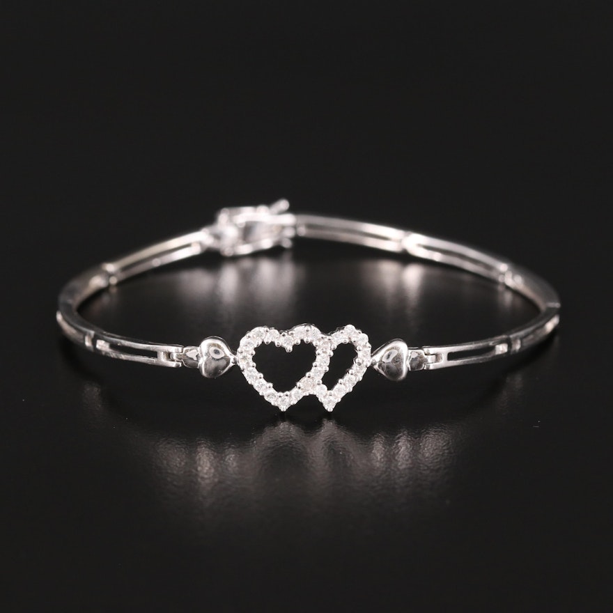 10K 0.24 CTW Diamond Double Heart Bracelet