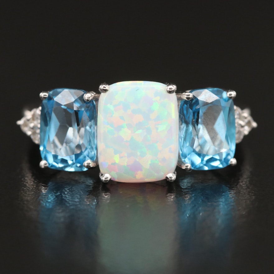 Sterling Opal, Topaz and Sapphire Ring