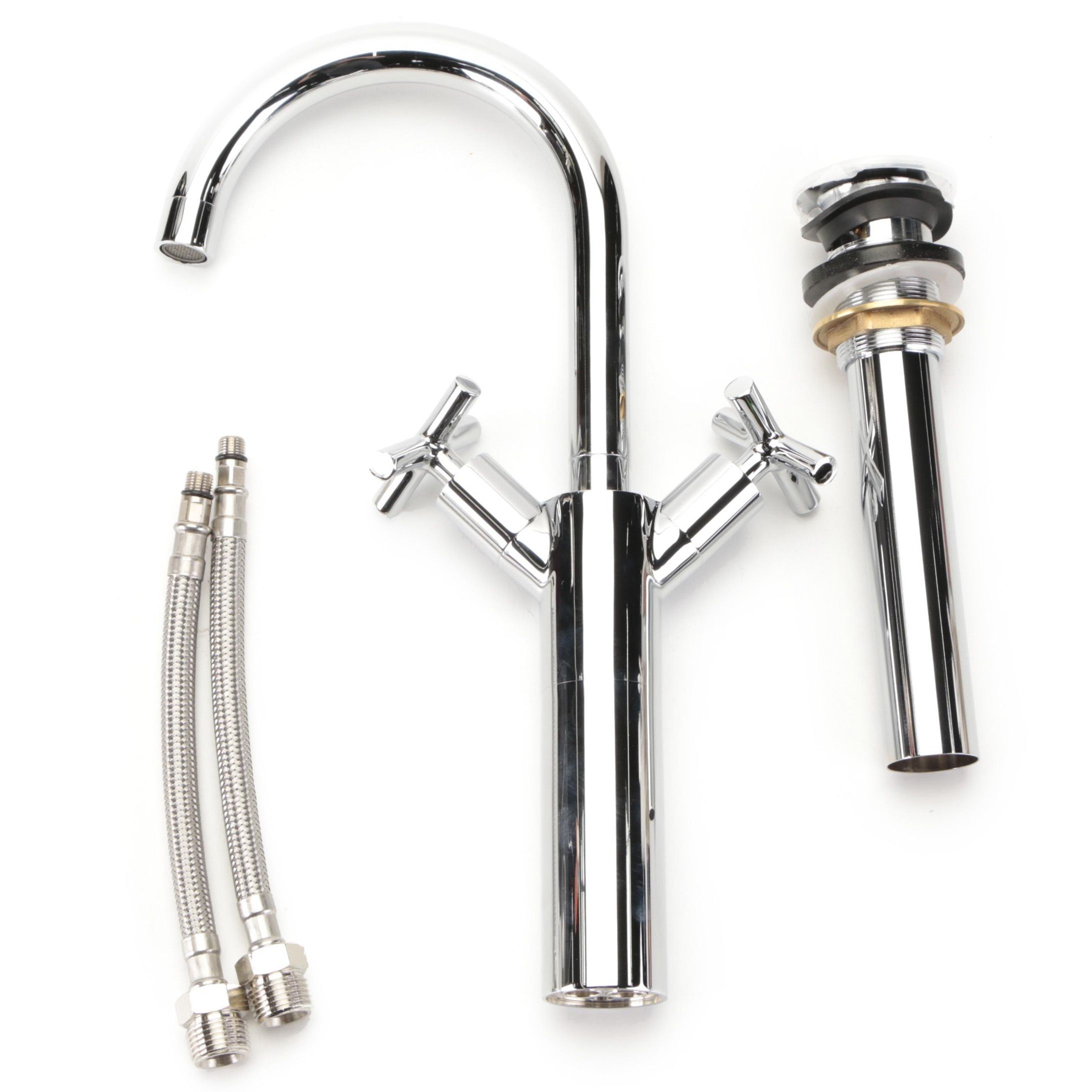 Chrome Single Hole Vessel Filler Faucet with Pop-Up Drain
