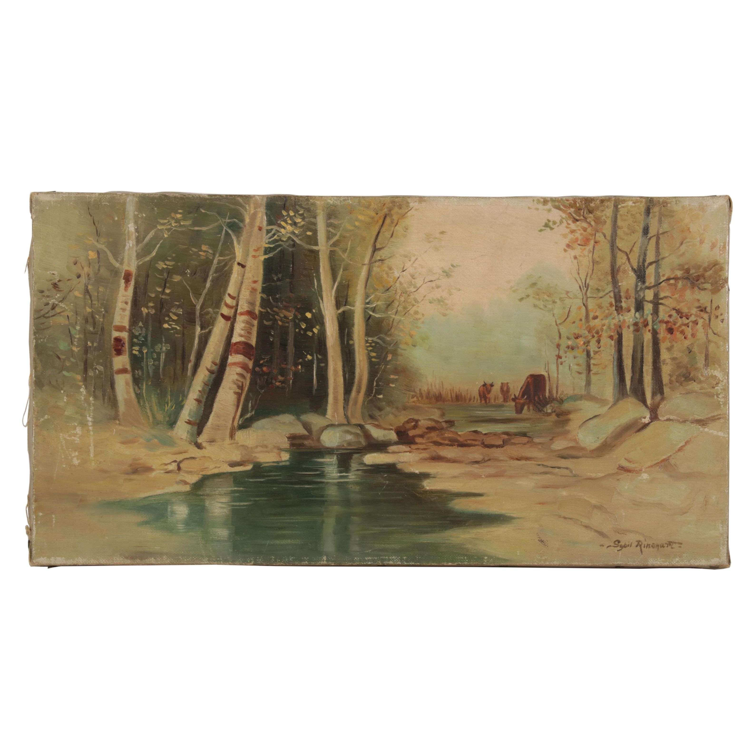 Sybil Rinehart Landscape Oil Painting of Cattle