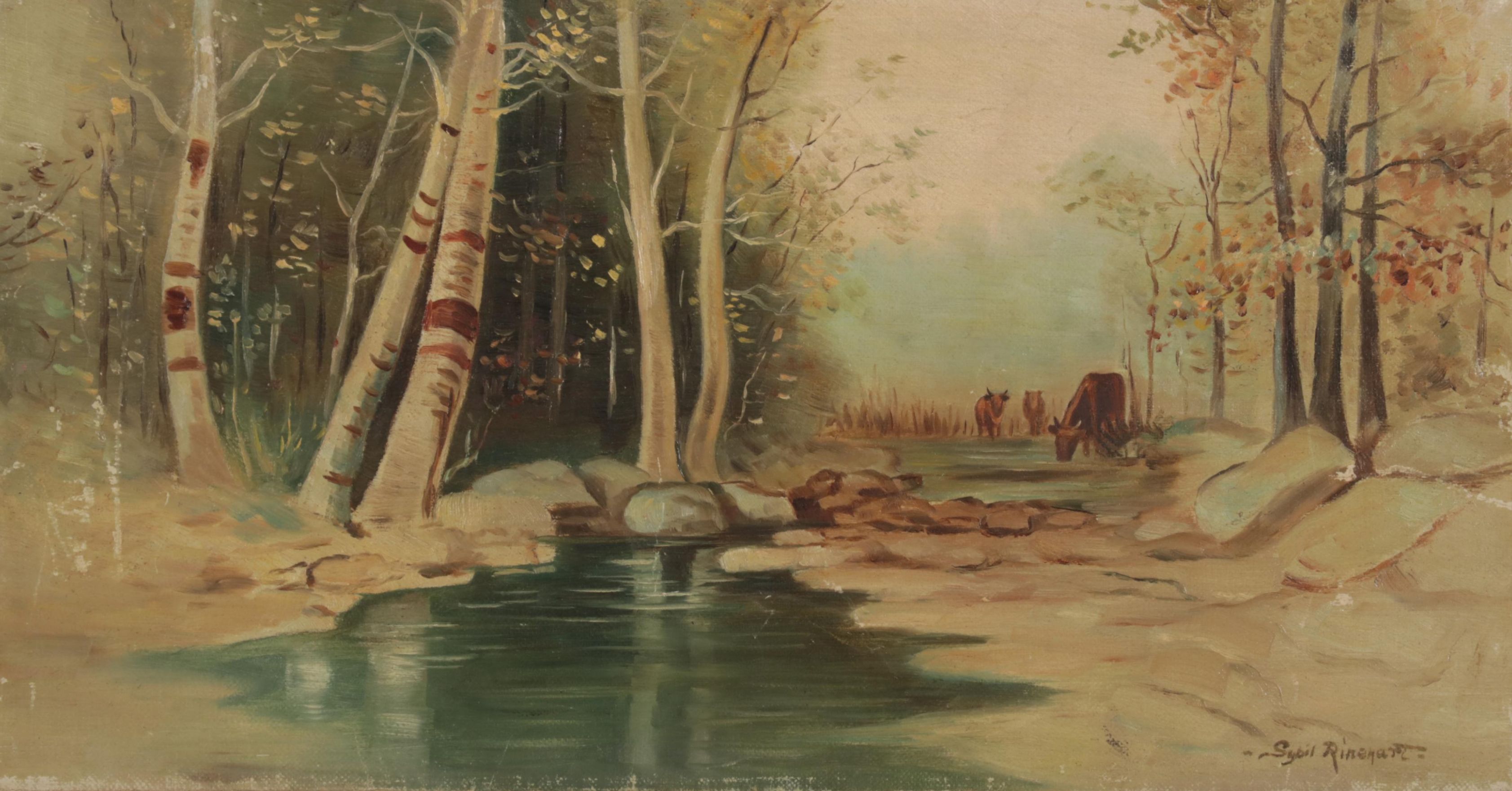Sybil Rinehart Landscape Oil Painting of Cattle
