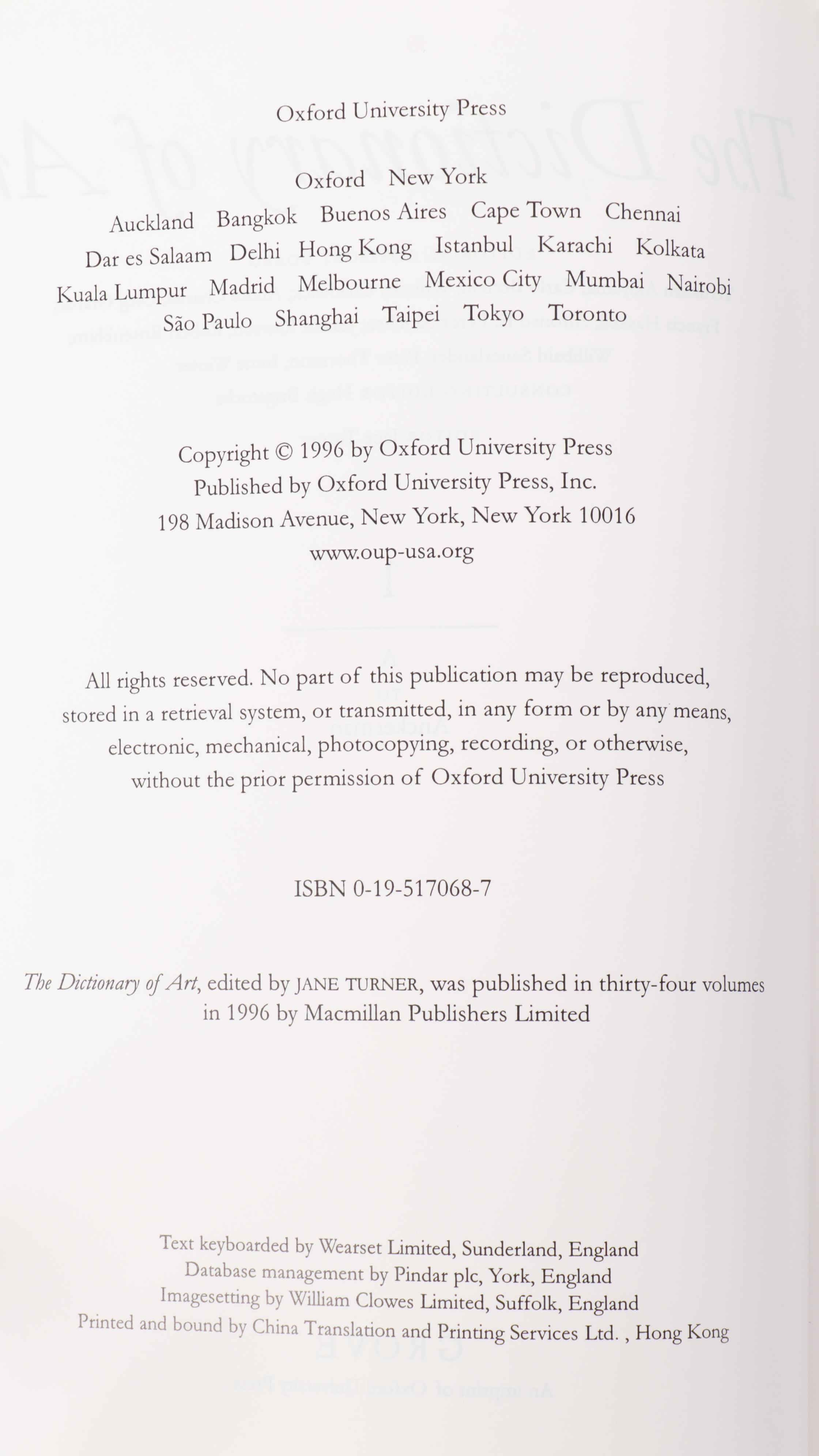 "The Dictionary of Art" Complete Set Edited by Jane Turner, 1996