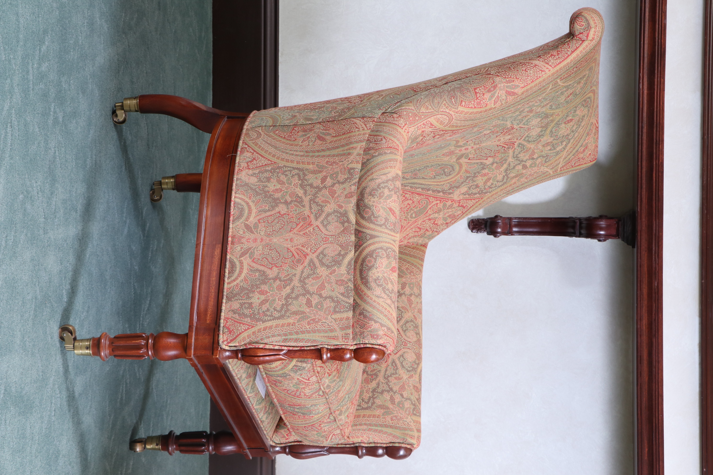 Mark Hampton for Hickory Chair Regency Style Upholstered Mahogany Armchairs