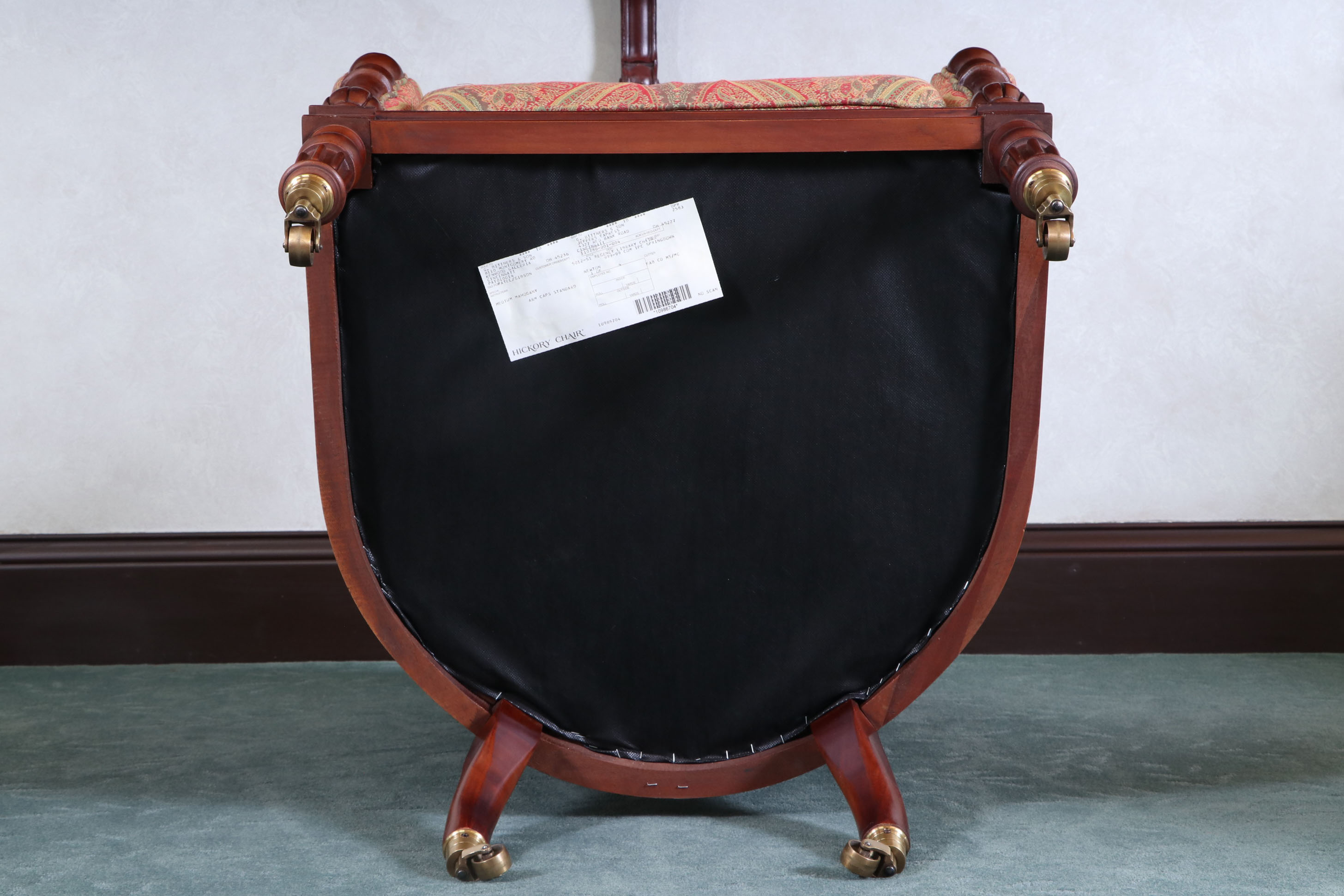 Mark Hampton for Hickory Chair Regency Style Upholstered Mahogany Armchairs