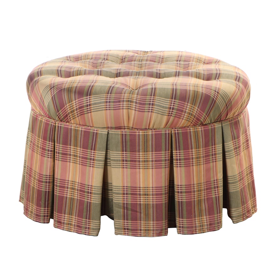 Huntington House Button-Tufted Plaid Ottoman