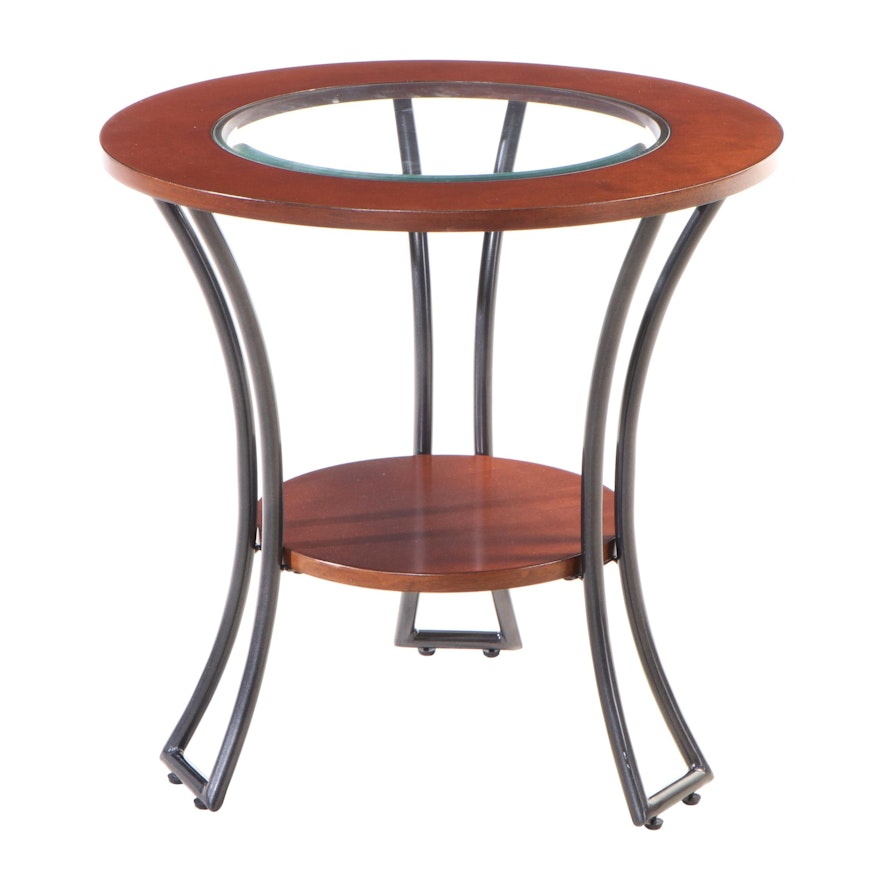 Dimensions Furniture Hardwood-Veneered, Tubular Metal, and Glass Top Side Table