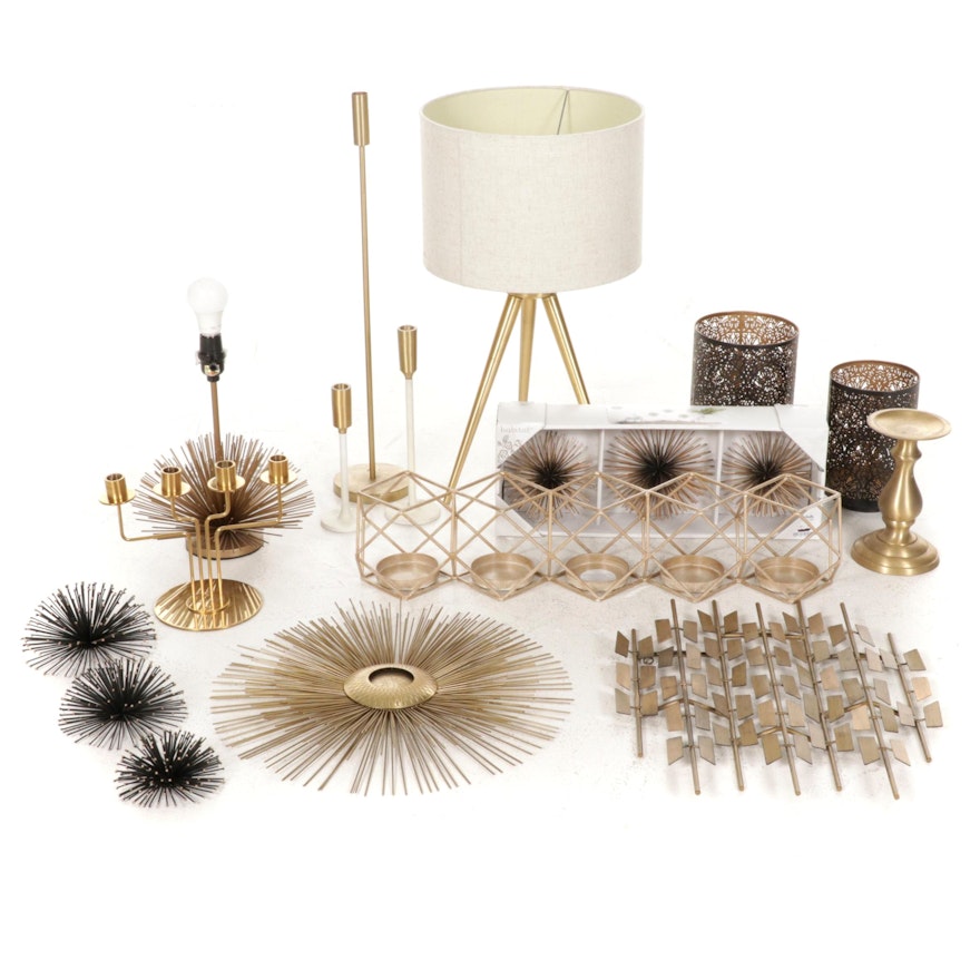 Table Lamp, Candle Holders and More Satin Brass Finish Home Decor