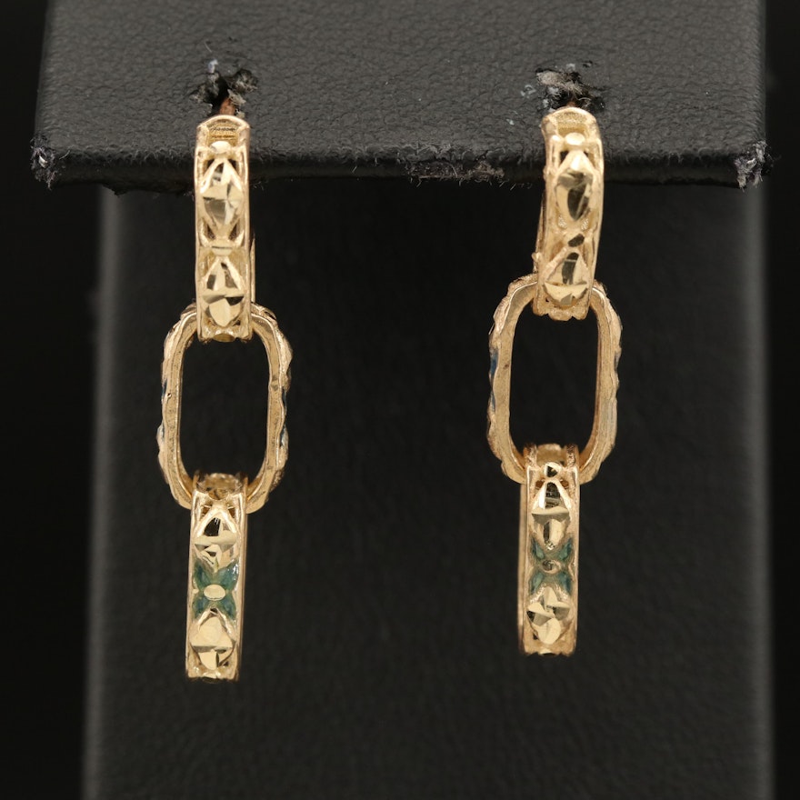 14K Enamel Interlocking Link Drop Earrings