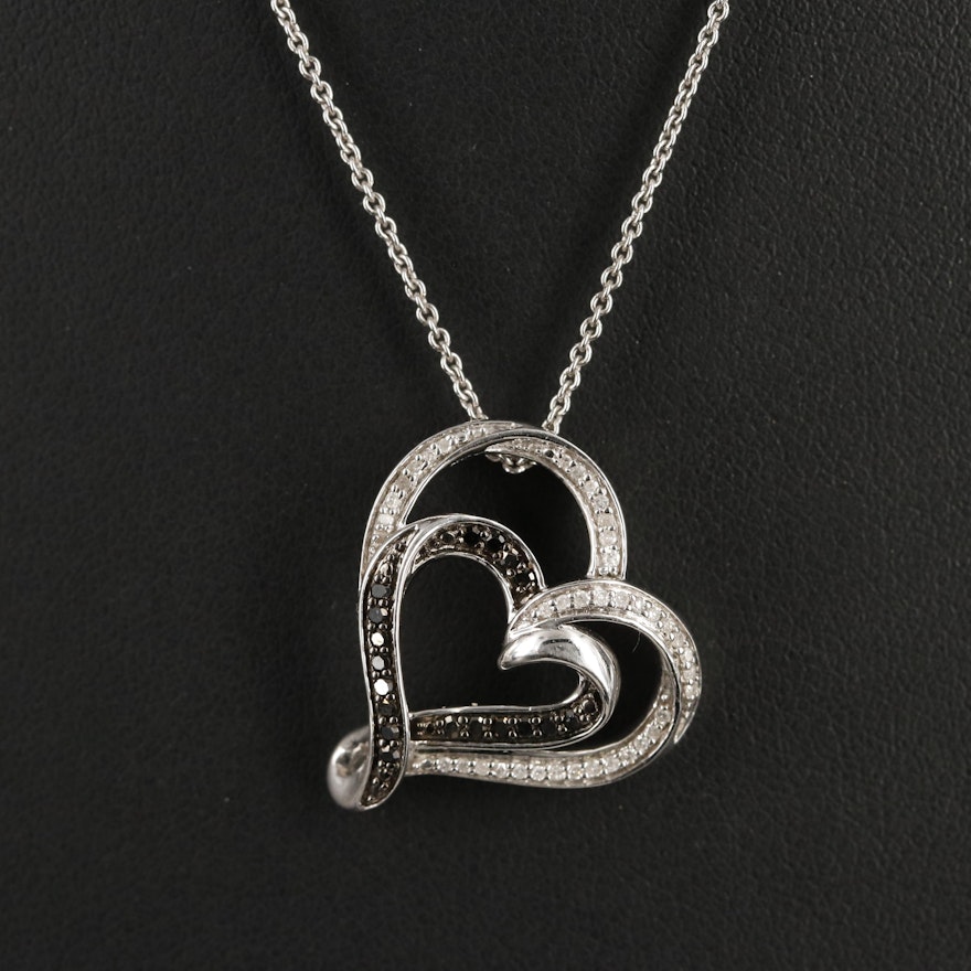 Sterling 0.26 CTW Diamond Double Heart Pendant Necklace