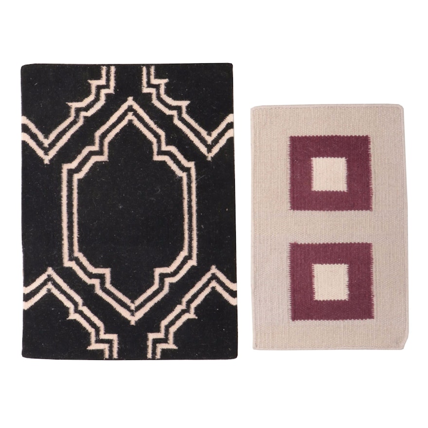 Two Handwoven Indian Dhurrie Accent Rugs