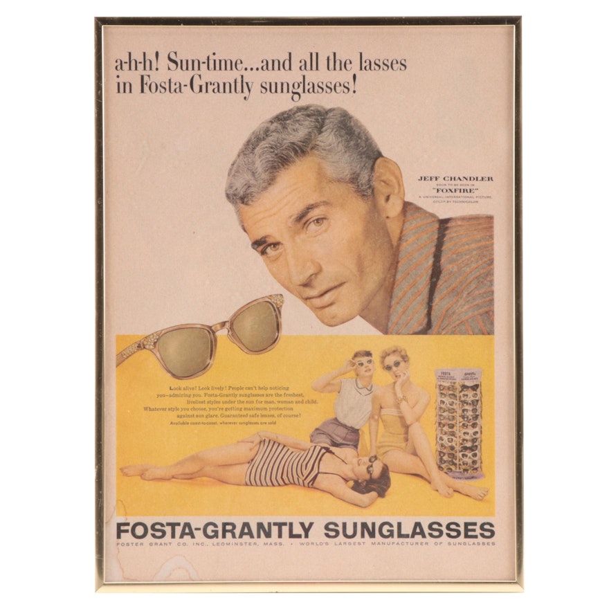 Foster Grant Co. Sunglasses Framed Advertisement Featuring Jeff Chandler, 1955