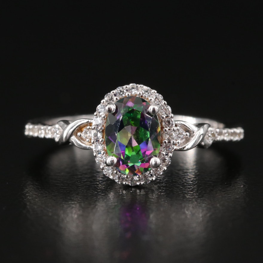 Sterling Mystic Topaz and White Sapphire Ring